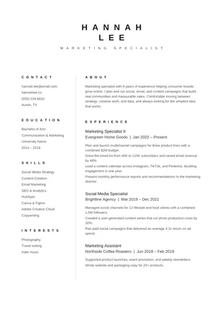 Minimalist basic ATS resume template preview: one-page A4 layout with a narrow skills column